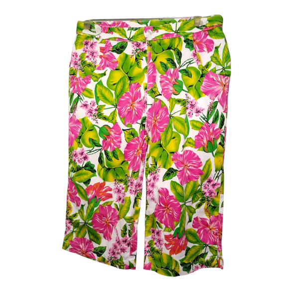 Vintage Cappagallo Womens Bohemian Casual Crop Pants Green Pink Floral Size 12 - Picture 1 of 9